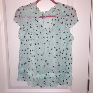 Elle Sheer Cap Sleeve Top w/ Ruffle Hem - Small